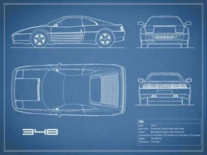 Poster - Ferrari 348 Blueprint, Retro Modern Patent, 3 Sizes - Picture 1 of 17