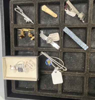 Lot - 9 pcs  Vintage Tie Clips Bars Tack. Includes sterling, enamel, Kodak - Image 1 of 4