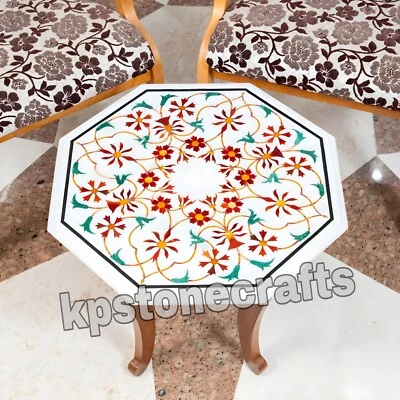Handmade White Marble Inlay Tabletop 20"x20" – Semi-Precious Stone Design - Image 1 of 4