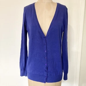 Esprit Womens Button Up Knit Cardigan Sweater Size 10 Cobalt Blue V Neck Cotton - Picture 1 of 10