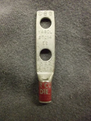 Burndy YA8CL2TC14E2  Tinned Copper Lug  8AWG  1/4"stud  3/4" Spacing, Box of 50 - Image 1 of 2