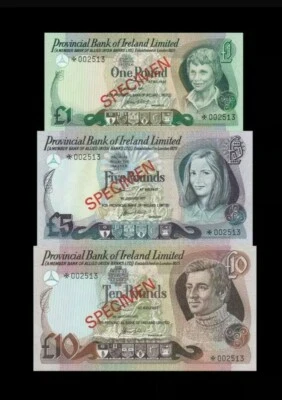 1977 NORTHERN IRELAND 1, 5, 10 POUNDS SPECIMEN SET GEM UNC  - Image 1 of 2