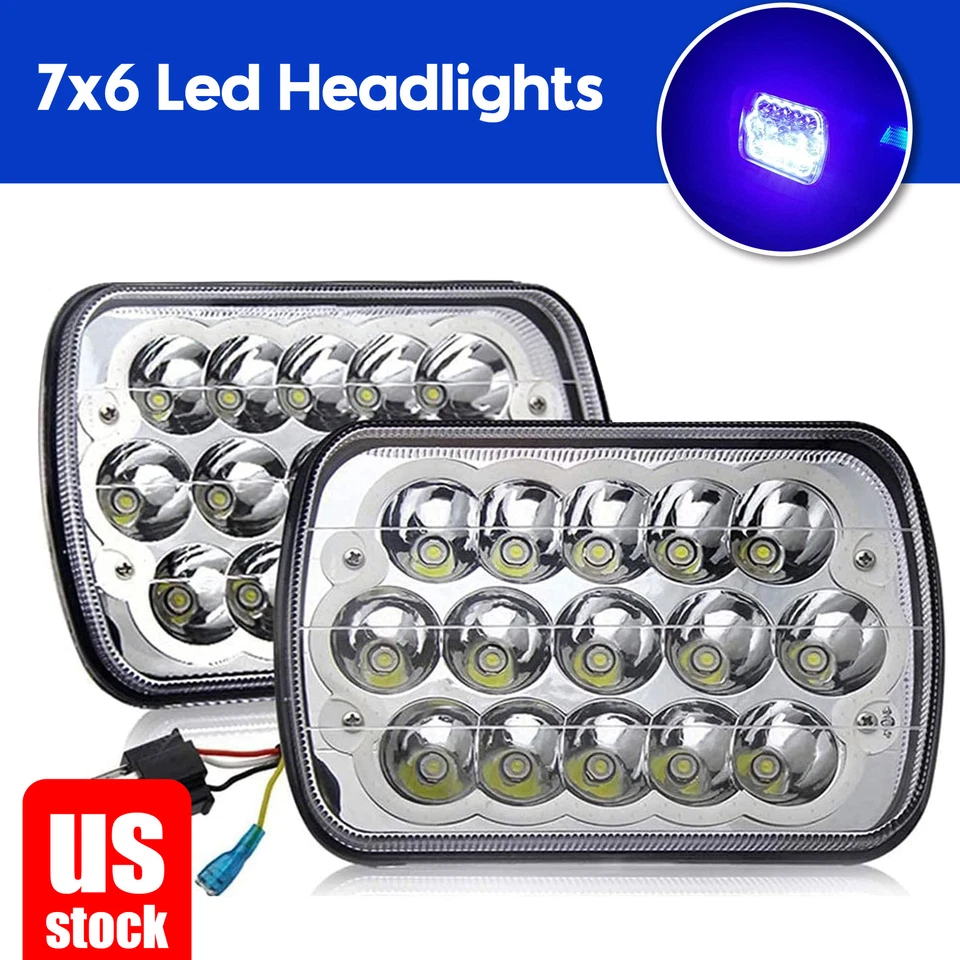 2 шт светодиодных фар H6054 7x6 5x7 с синими дневными ходовыми огнями подходят для Chevy Van Truck Toyota Mr2 - Изображение 1 из 4