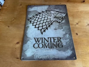 Official Game of Thrones Winter is Coming Stark Metal Sign, Used - Picture 1 of 7