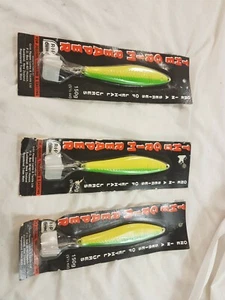 LOTE DE 3 señuelos de pesca Grim Reaper 1988 Nueva Zelanda 150 g 5 1/3 oz amarillo verde - Imagen 1 de 9