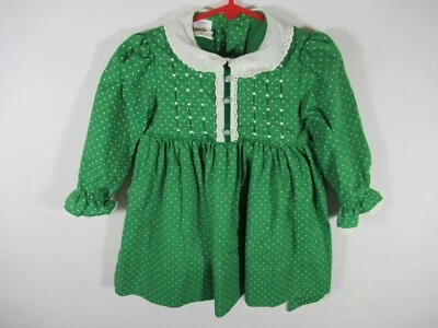 Vintage Polly Flinders Hand Smocked Dress Girl Size 3T Green Long Sleeve - Image 1 of 4