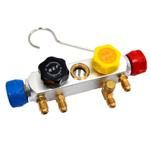 4-WEGE-ALUMINIUMSOCKEL MIT 4 HÄHNEN FÜR MANOMETER MIT HAKEN - Bild 1 von 3