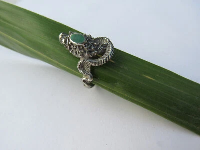 Bague serpent  en Argent Silver - Cabochon Malachite - Taille 58 - Immagine 1 di 4