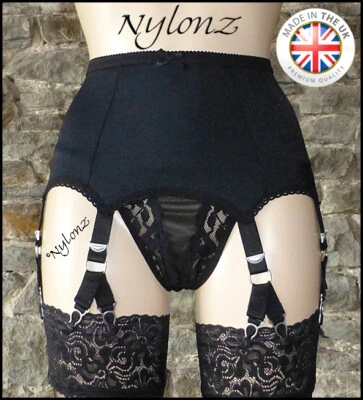 6 Cinghia (12 Clip) Clip V Cintura Sospensiva NERA (Cintura Giarrettiera) NYLONZ Made in UK