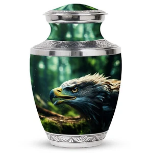 Cremation Urns Human Looking Eagle Face Forest Background (10 Inch) Large Urn - Picture 1 of 7