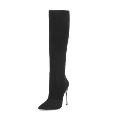 Heel Women Knee High Boots Sexy Nubuck Ponited Toe Boots 10-12Cm High Knee Boots - Image 1 of 4