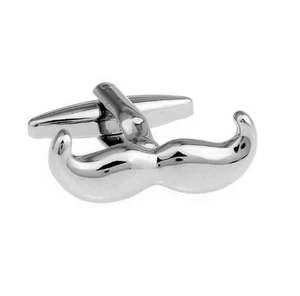 SILVER 3D MOUSTACHE NOVELTY CUFFLINKS  BRAND NEW - Picture 1 of 3