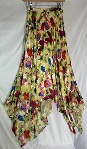 SALONI Yellow Floral Silk Fully Lined Asymmetric Hem Occasion Skirt. Size 4 UK. - Picture 1 of 8