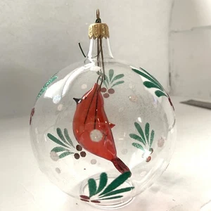 Blown Glass cardinal floating inside Glass Ornament Christmas Ball 5 Inch Rare - Picture 1 of 6