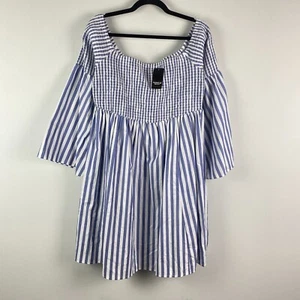 Torrid Blue Stripe Smocked Skater Dress Size 2X Off the Shoulder Cotton Mini - Picture 1 of 10