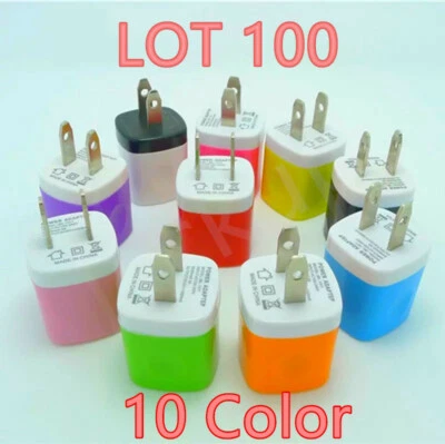 100 Color 1A USB Power Adapter AC Home Wall Charger US Plug for iPhone Universal - Image 1 of 4