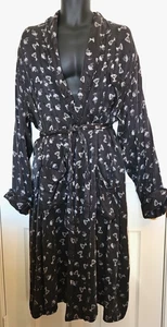 VTG Max Deco XL Black Martini Glass Print Silk Smokers Robe Tie Belt Pockets - Picture 1 of 5