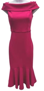 New Marina Nordstrom Off Shoulder Dress 6 Pink Pencil Tiered Ruffle Bottom NWT - Picture 1 of 11