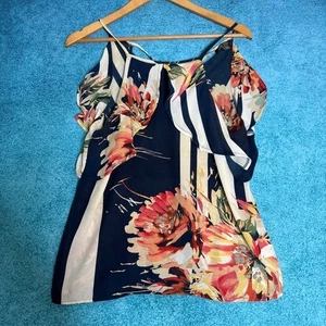 Lily Rose Damen Bluse Blumen Streifen Rüschen Größe M marine weiß fließende Ärmel Oberteil - Bild 1 von 14