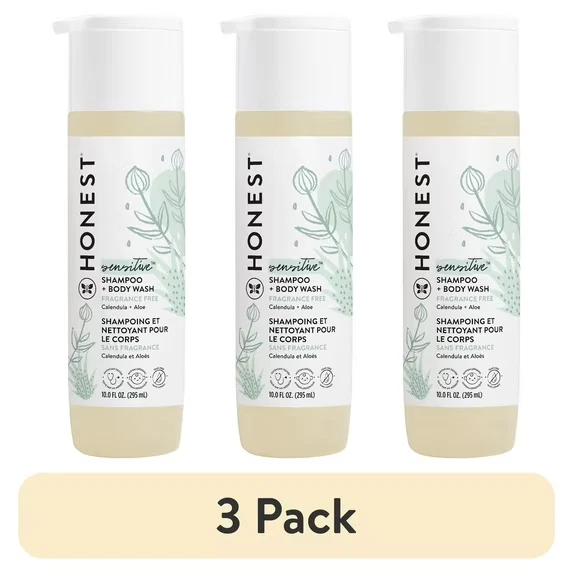 The Honest Company 2-in-1 Cleansing Sensitive Shampoo+Body Wash, 10 FL Oz 3PACK