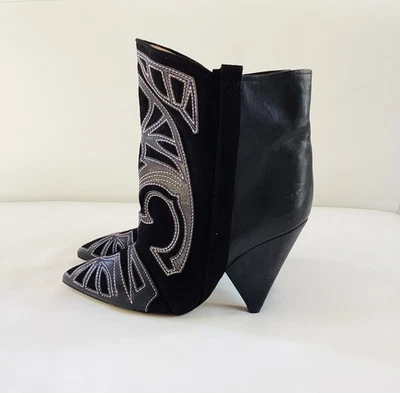 Isabel Marant Berry Botines Negro/Azul con Diseño Bordado NUEVOS TALLA 7/37 Foto 1 de 4