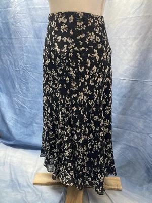 Chaps Women’s Black Floral Patterned Skirt Size Large Calf Length Light & Flowy - Image 1 of 4