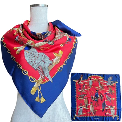 HERMES Carre 90 "LES OISEAUX DU ROY" 100% Seda Bufanda De Colección Raro... - Imagen 1 de 4