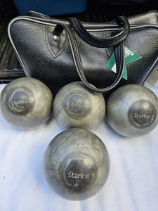 Set Of 4 Vintage Gray Starline Candlepin Bowling Balls With Black Carry Case - Picture 1 of 15