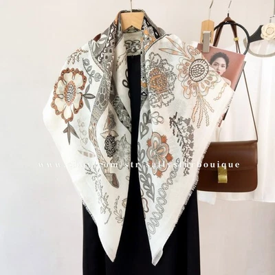 Sallys 100% Boiled Wool Shawl Floral Horse Print Square Thin Delicate Scarf 39" - Image 1 of 4