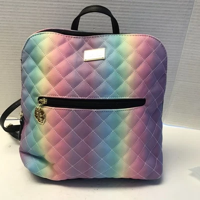 LUV BETSEY JOHNSON Quilted Medium Backpack Pastel Rainbow Ombre Overnight Bag - Image 1 of 4