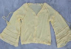 Altard State Butter Yellow Boho Peasant Bell Sleeve Crochet Sheer Womens Medium - Picture 1 of 14