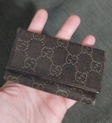 Carteira pequena autêntica GUCCI marrom GG monograma lona e couro 4,25" - Imagem 1 de 4