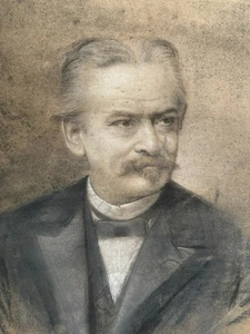 CARBONE E GESSO DISEGNO FIRMATO G. SCHACHINGER RITRATTO DI UOMO - Foto 1 di 10