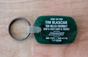 Vintage Green Plastic Tim Blascak Ron Miller Chevrolet Dealership Keychain RARE - Picture 1 of 2