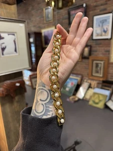 Vintage Caged Faux Pearl Gold Tone Chunky Napier Bracelet - Picture 1 of 5
