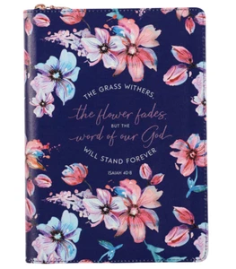 Journal Christian Art Gifts Word of our God Will Stand Forever Navy Pink Floral - Imagen 1 de 4