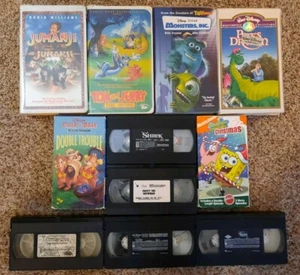 Lot of 11 Children's VHS Movies-Shrek/Jumanji/Monsters/Spongebob/Rescuers/Frosty - Picture 1 of 1