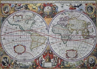 Tapestry Wall Hanging Ancient World Map Mappemonde Travelers Antique Artwork - Image 1 of 4