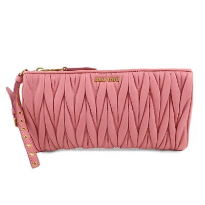 Bolso Clutch MIU MIU Matelasse Cuero Rosa 5N1455 Auténtico Usado Foto 1 de 4