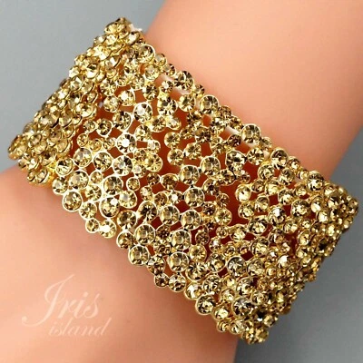 Brazalete elástico brazalete boda estrás cristal chapado en oro para mujer 63 Foto 1 de 4
