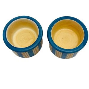 Yankee Candle Set Of 2 Blue Yellow Striped Tea Light Candle Holders - Picture 1 of 4