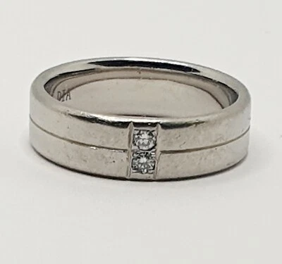 Palladium Diamond Wedding Band Flat Shape 950 Wedding Band 6mm Ring Size O 1/2  - Image 1 of 4