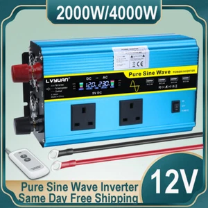 2000W 4000W Pure Sine Wave Power Inverter 4USB 2AC DC 12V to AC 230V Remote Trip - Bild 1 von 9