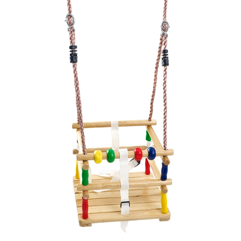 Wooden Baby Swing Seat with Safety Harness and Fun Play Beads Nursery Cradle - Image 1 of 4