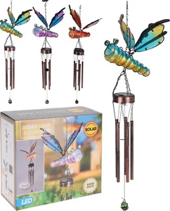 Large Wind Chime Hanging Glass Dragonfly Solar LED Garden Night Light Decoration - Picture 1 of 2