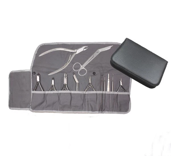 MASAKO INSTRUMENTE Instrumentenetui Kunstleder Baumwolleinlage grau mobile Fußpflege Kosmetik Etui