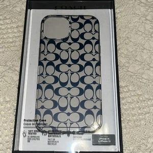 Authentic Coach iPhone 13 14 Phone Case, Coach Logo Navy Ombré NIB - Picture 1 of 6