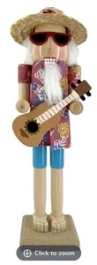 Wooden Christmas Nutcracker,15",WHITE SANTA MALE IN BEACH OUTFIT WITH GUITAR,ATH - Picture 1 of 11