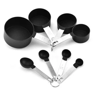 Homzee 8 tlg Kochen und Backen Messlöffel und Tassen Set Schwarz  - Bild 1 von 3
