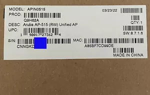 New HP Aruba AP-515 (RW) Unified AP, 802.11ax Dual-Radio 4x4 MU-MIMO Indoor. - Picture 1 of 1